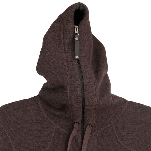 Mountain Hardwear Wool Hoodie Mens Fully Zip Knit Maroon Face Cover Hooded Coat - Picture 7 of 15